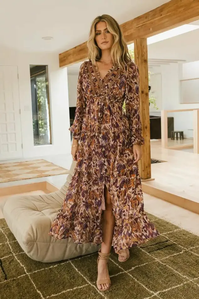 Regina Printed Dress In Purple Purple Women Bohme Dresses