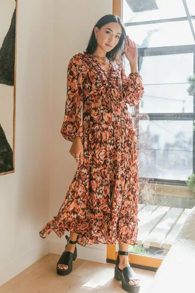 Regina Printed Dress In Rust Rust Women Bohme Dresses