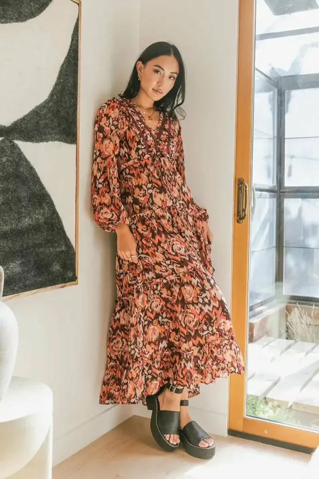 Regina Printed Dress In Rust Rust Women Bohme Dresses