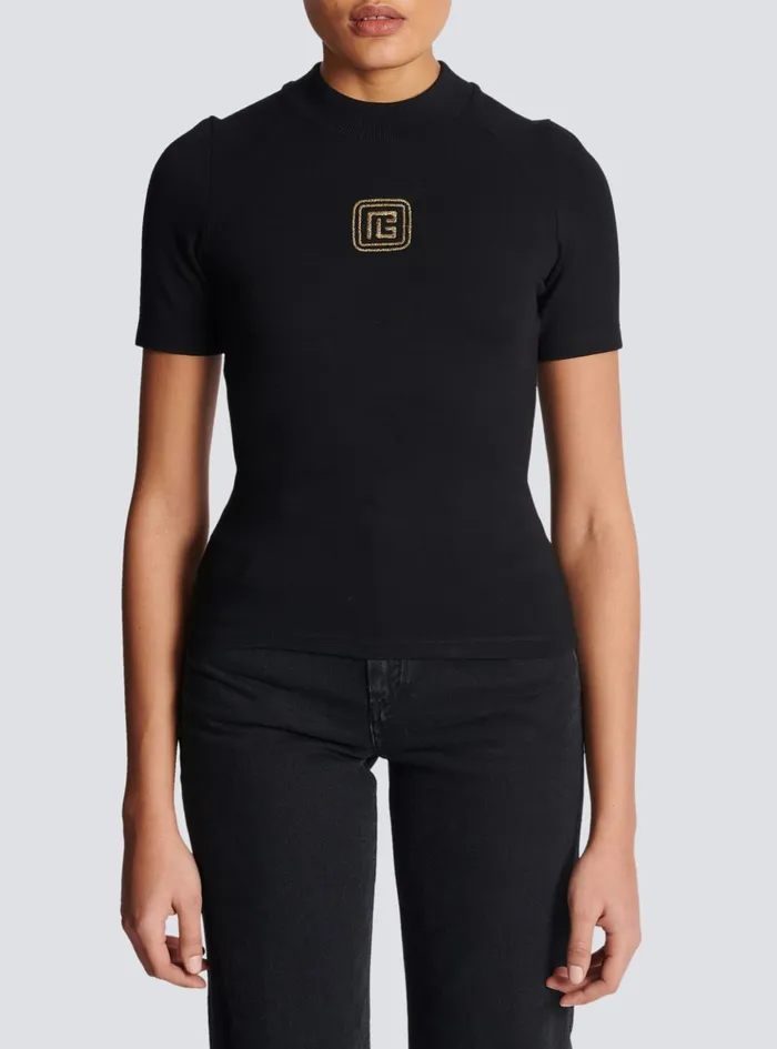 Retro PB Tshirt Black Women Balmain TShirts