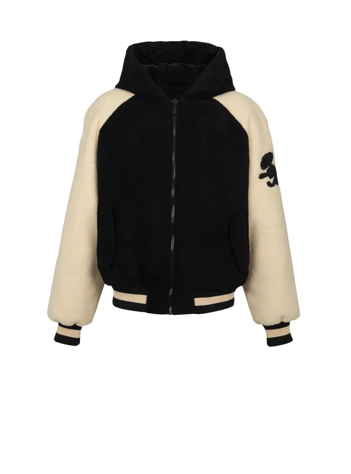 Reversible Varsitystyle Puffer Jacket With Hood Black Men Balmain Outerwear
