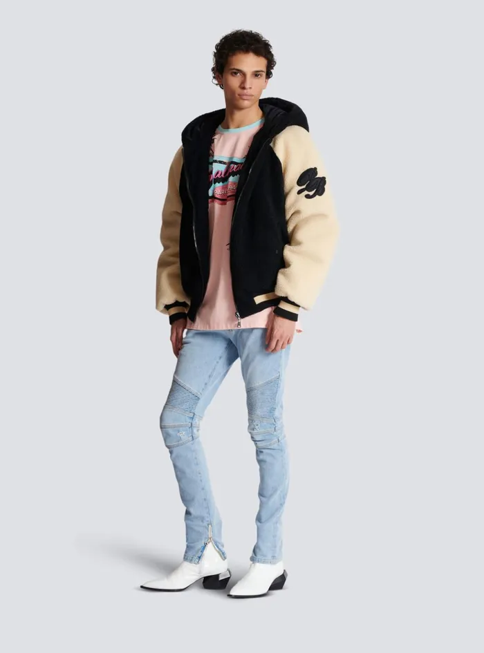 Reversible Varsitystyle Puffer Jacket With Hood Black Men Balmain Outerwear