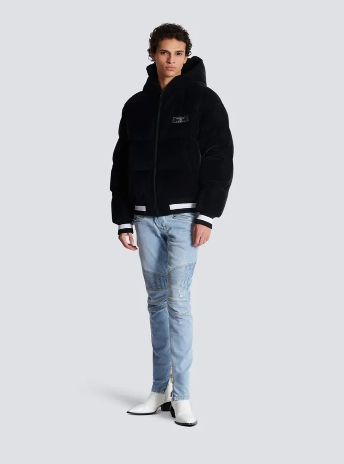 Reversible Varsitystyle Puffer Jacket With Hood Black Men Balmain Outerwear