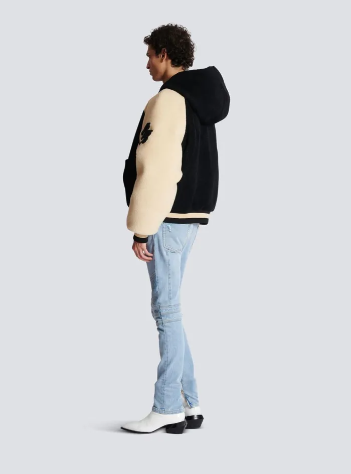 Reversible Varsitystyle Puffer Jacket With Hood Black Men Balmain Outerwear