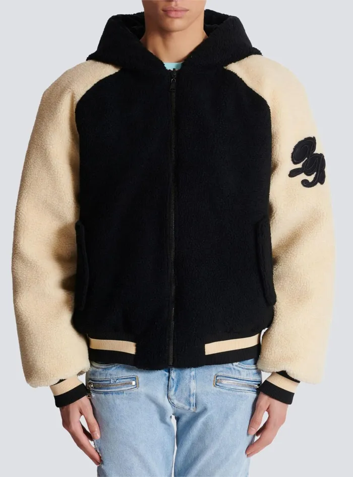Reversible Varsitystyle Puffer Jacket With Hood Black Men Balmain Outerwear