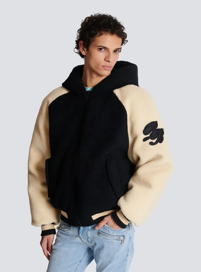 Reversible Varsitystyle Puffer Jacket With Hood Black Men Balmain Outerwear