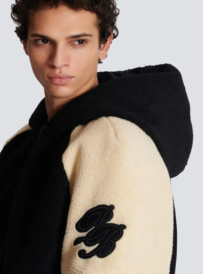 Reversible Varsitystyle Puffer Jacket With Hood Black Men Balmain Outerwear