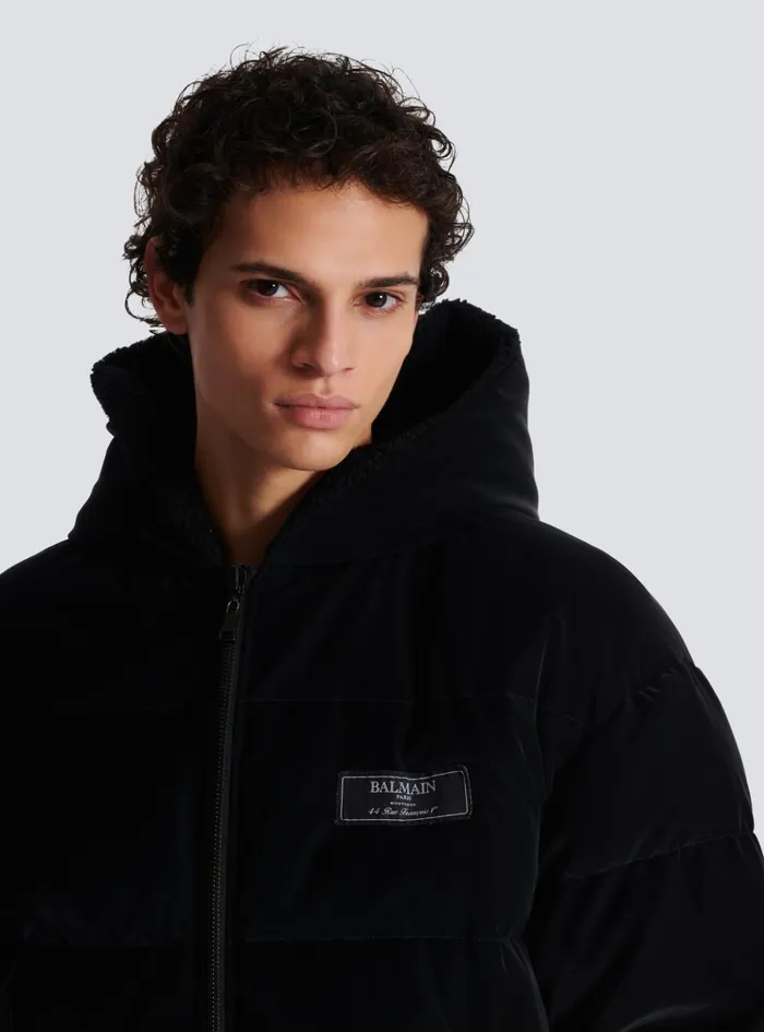 Reversible Varsitystyle Puffer Jacket With Hood Black Men Balmain Outerwear