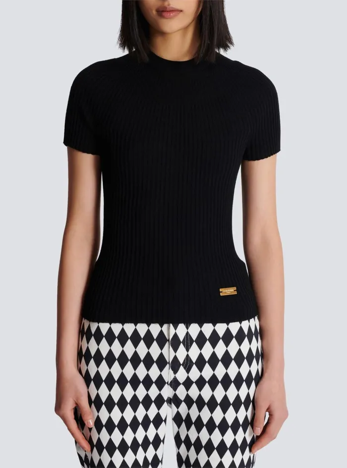 Ribbed Knit Top Black Women Balmain Tops And Shirts