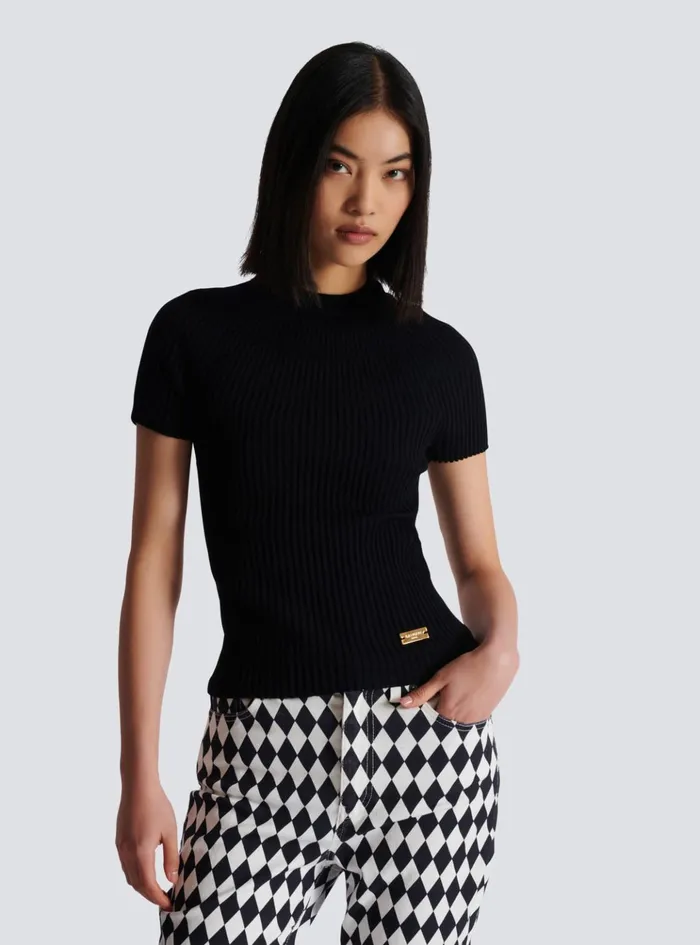Ribbed Knit Top Black Women Balmain Tops And Shirts