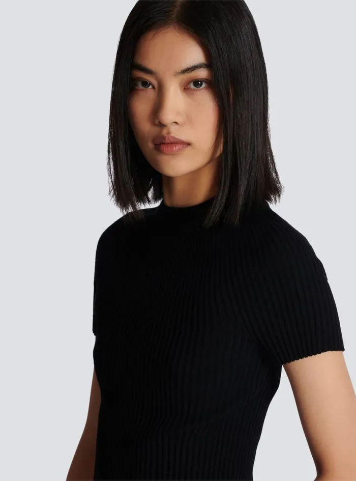 Ribbed Knit Top Black Women Balmain Tops And Shirts