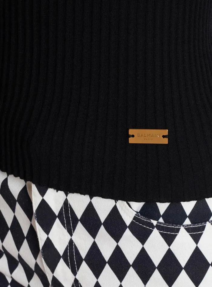 Ribbed Knit Top Black Women Balmain Tops And Shirts