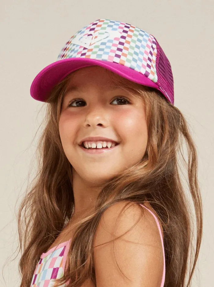 Roxy Accessories Girl039s 27 Sweet Emotions Trucker Hat Bright White Check Check 8211 Kids