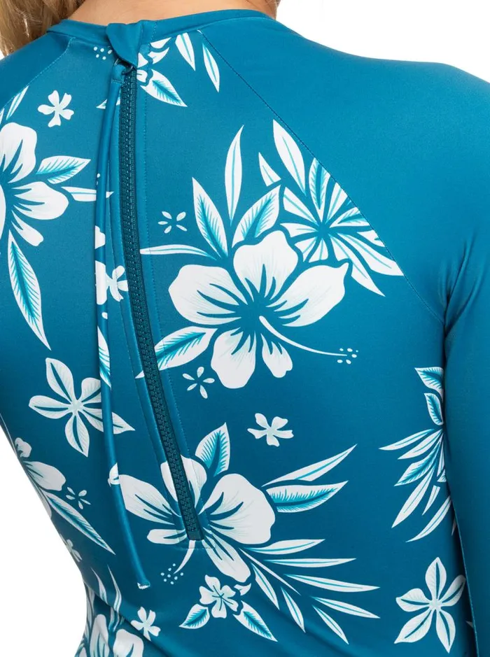 Roxy Bikini Tops Roxy Life All Day Aloha Long Sleeve OnePiece Swimsuit Moroccan Blue Alahia 8211 Women