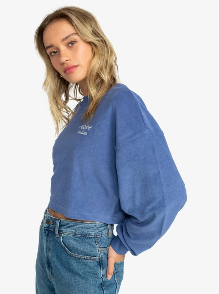Roxy Fleece and Hoodies Roxy X Grl Swirl Cropped Sweatshirt Marlin 8211 Women Roxy Fleece and Hoodies Roxy X Grl Swirl Cropped Sweatshirt Marlin 8211 Women