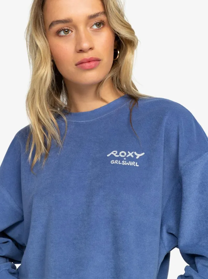 Roxy Fleece and Hoodies Roxy X Grl Swirl Cropped Sweatshirt Marlin 8211 Women Roxy Fleece and Hoodies Roxy X Grl Swirl Cropped Sweatshirt Marlin 8211 Women