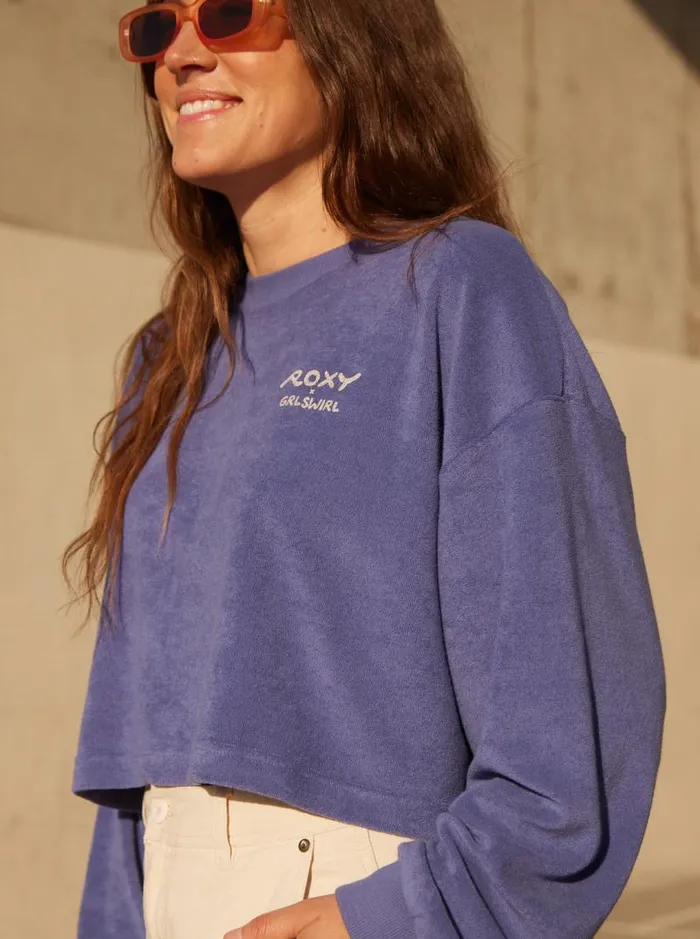 Roxy Fleece and Hoodies Roxy X Grl Swirl Cropped Sweatshirt Marlin 8211 Women Roxy Fleece and Hoodies Roxy X Grl Swirl Cropped Sweatshirt Marlin 8211 Women