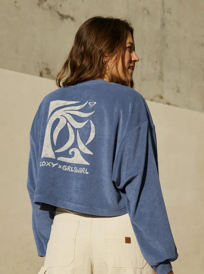 Roxy Fleece and Hoodies Roxy X Grl Swirl Cropped Sweatshirt Marlin 8211 Women Roxy Fleece and Hoodies Roxy X Grl Swirl Cropped Sweatshirt Marlin 8211 Women