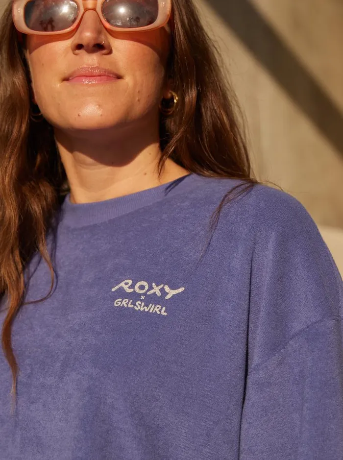Roxy Fleece and Hoodies Roxy X Grl Swirl Cropped Sweatshirt Marlin 8211 Women Roxy Fleece and Hoodies Roxy X Grl Swirl Cropped Sweatshirt Marlin 8211 Women