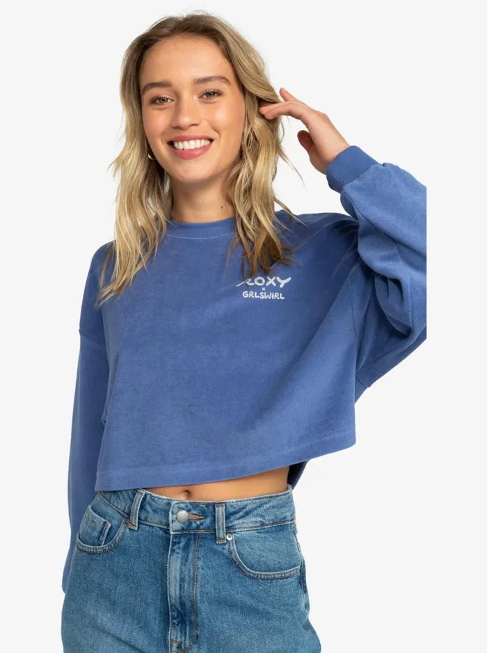 Roxy Fleece and Hoodies Roxy X Grl Swirl Cropped Sweatshirt Marlin 8211 Women Roxy Fleece and Hoodies Roxy X Grl Swirl Cropped Sweatshirt Marlin 8211 Women