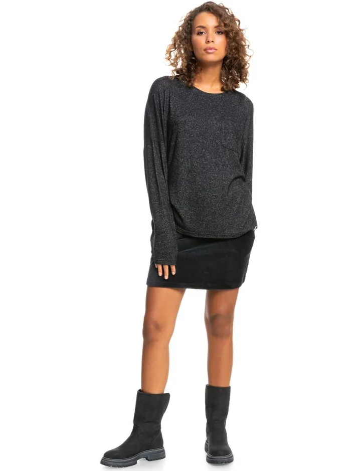 Roxy Loungewear Casual Vibe Long Sleeve Pocket TShirt Anthracite 8211 Women Roxy Loungewear Casual Vibe Long Sleeve Pocket TShirt Anthracite 8211 Women