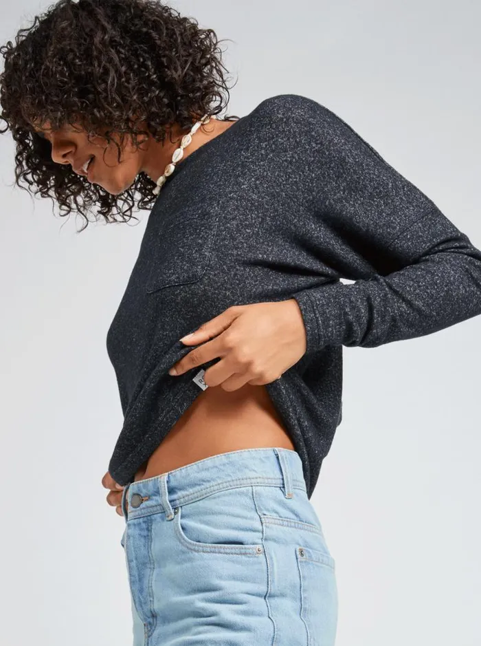 Roxy Loungewear Casual Vibe Long Sleeve Pocket TShirt Anthracite 8211 Women Roxy Loungewear Casual Vibe Long Sleeve Pocket TShirt Anthracite 8211 Women