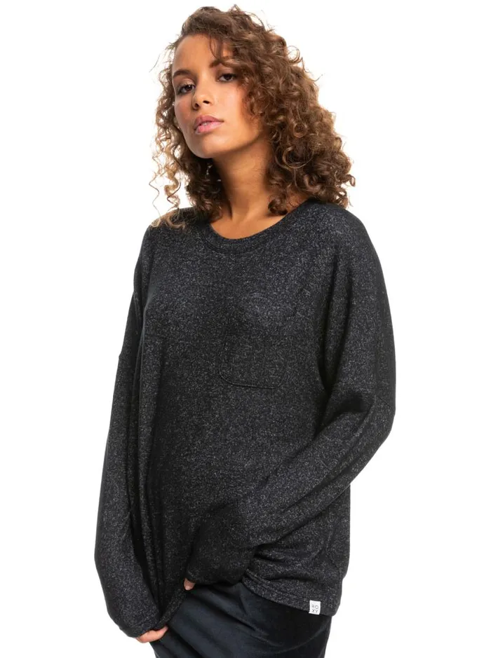Roxy Loungewear Casual Vibe Long Sleeve Pocket TShirt Anthracite 8211 Women Roxy Loungewear Casual Vibe Long Sleeve Pocket TShirt Anthracite 8211 Women
