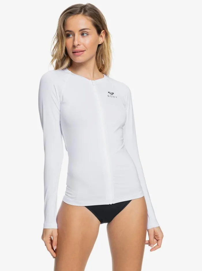 Roxy Rashguards Essentials UPF 50 Long Sleeve Front Zip Rashguard Bright White 8211 Women