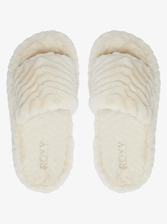 Roxy Sandals Slippy Faux Fur Slide Sandals Off White 8211 Women Roxy Sandals Slippy Faux Fur Slide Sandals Off White 8211 Women