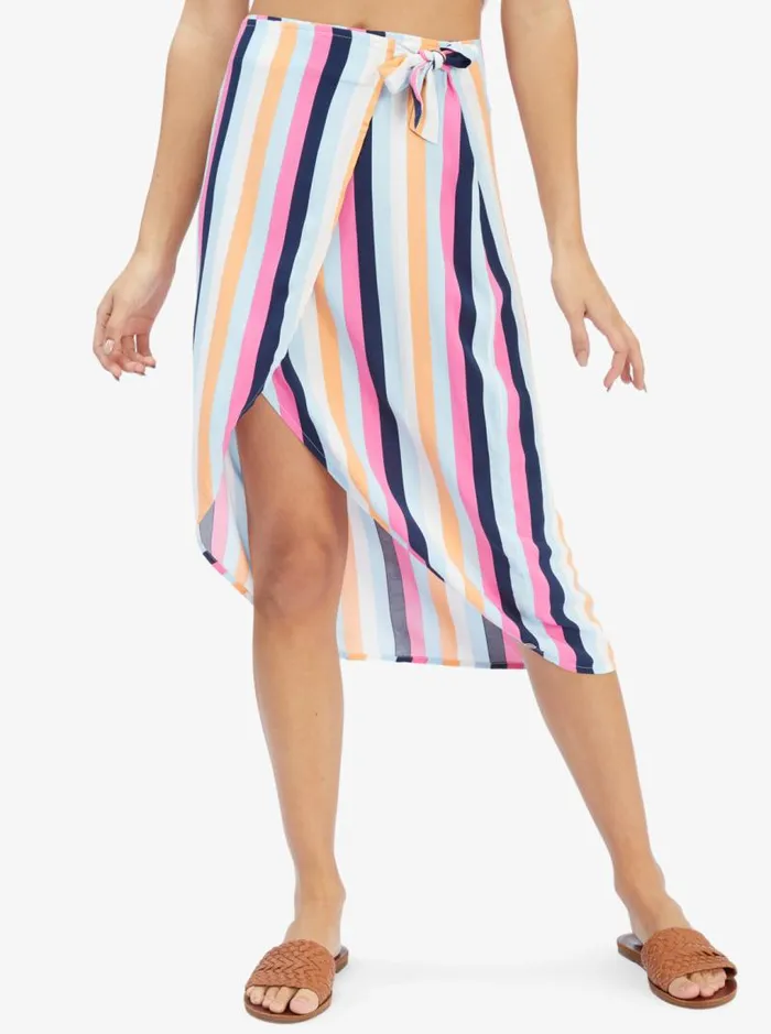 Roxy Skirts Destiny Waits Midi Wrap Skirt Cool Blue Throwback Stripe 8211 Women