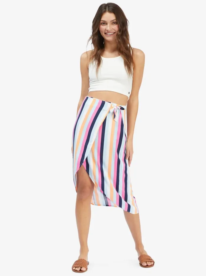 Roxy Skirts Destiny Waits Midi Wrap Skirt Cool Blue Throwback Stripe 8211 Women