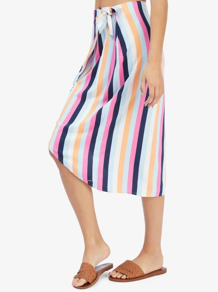 Roxy Skirts Destiny Waits Midi Wrap Skirt Cool Blue Throwback Stripe 8211 Women
