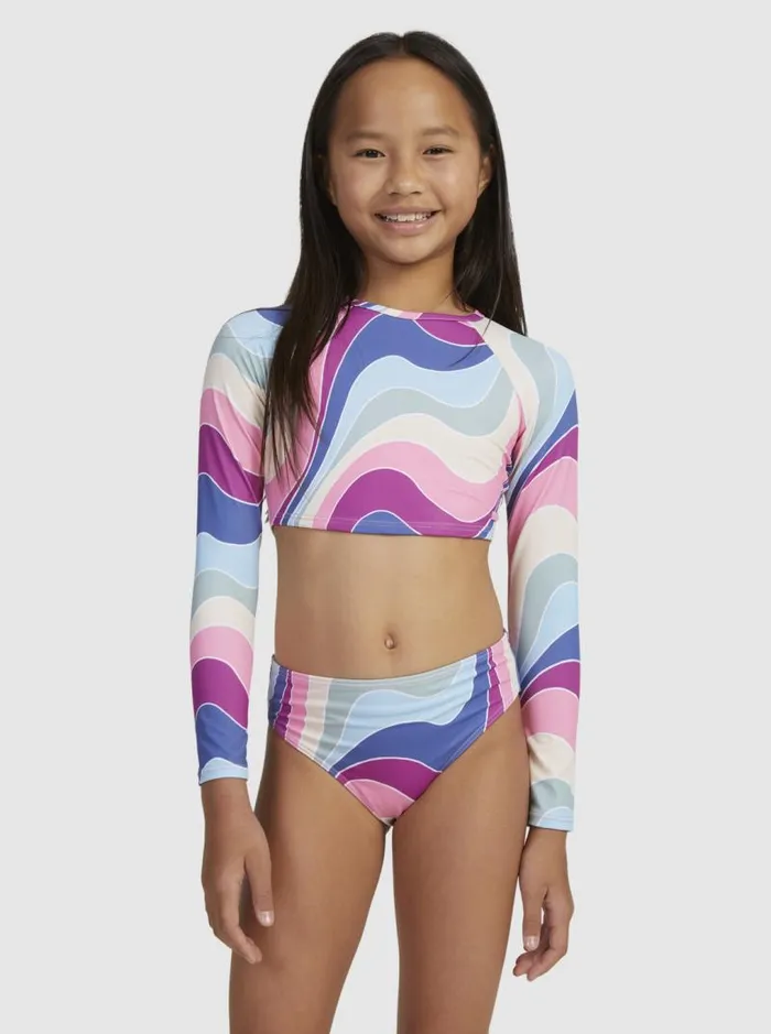 Roxy Surf Girls039 716 Vacation Memories Cropped LongSleeve Rashguard Set Vivid Viola Cruz 8211 Kids