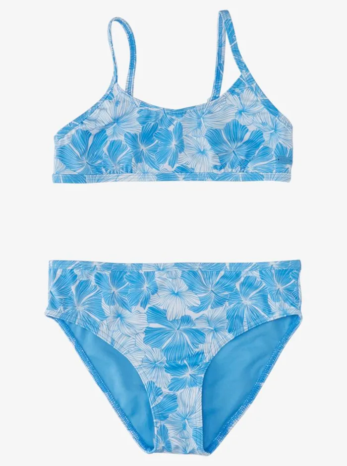 Roxy Swim Girl039s 716 Joyful Ride Bralette TwoPiece Swim Set Azure Blue Crayhibiscus 8211 Kids