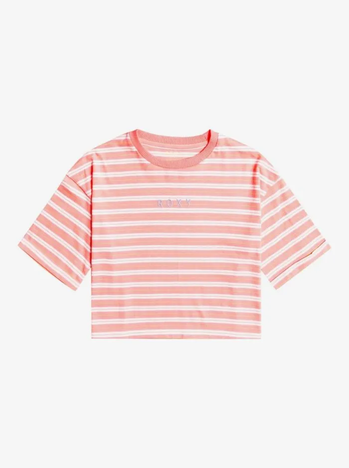 Roxy Tees and Tanks Girl039s 416 Happiness Begins Short Sleeve TShirt Salmon Rose Beachin Stripes 8211 Kids Roxy Tees and Tanks Girl039s 416 Happiness Begins Short Sleeve TShirt Salmon Rose Beachin Stripes 8211 Kids