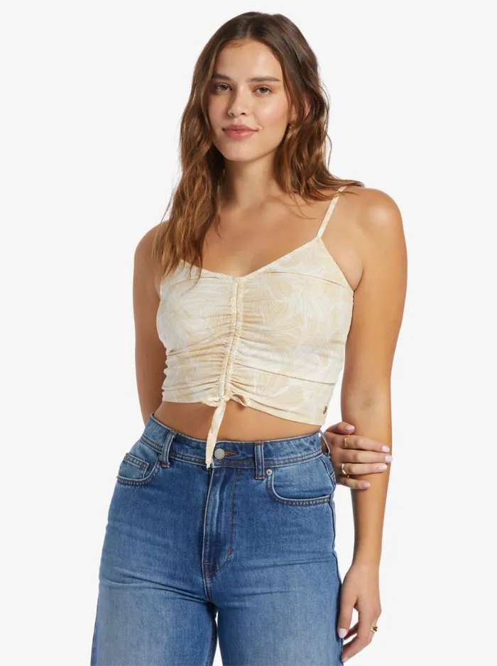 Roxy Tees and Tanks Vibrant Light Strappy Crop Top Tapioca Crazy Hibiscus 8211 Women