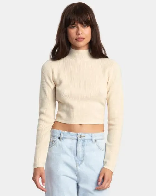 Rvca Aprs Sweater Long Sleeve Crop Top Latte Women Sweaters