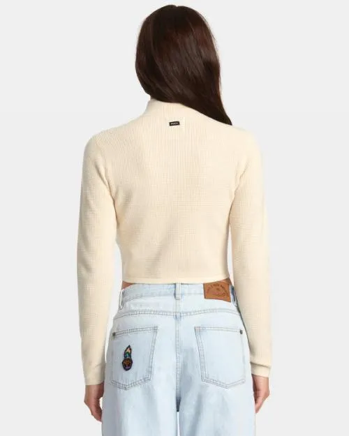 Rvca Aprs Sweater Long Sleeve Crop Top Latte Women Sweaters