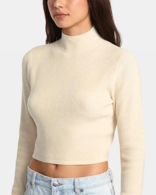 Rvca Aprs Sweater Long Sleeve Crop Top Latte Women Sweaters