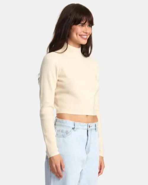 Rvca Aprs Sweater Long Sleeve Crop Top Latte Women Sweaters