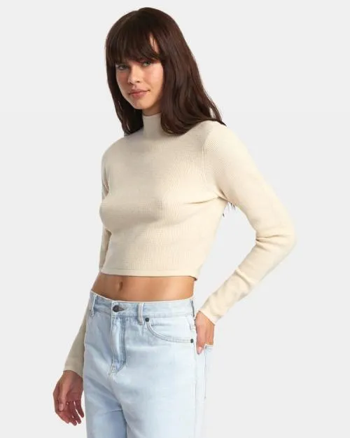 Rvca Aprs Sweater Long Sleeve Crop Top Latte Women Sweaters