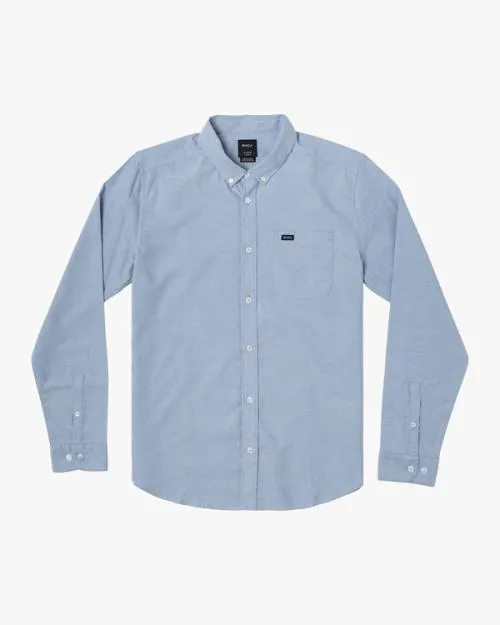 Rvca Boy039s That039ll Do Stretch Long Sleeve Shirt Oxford Blue Boys Shirts and Flannels