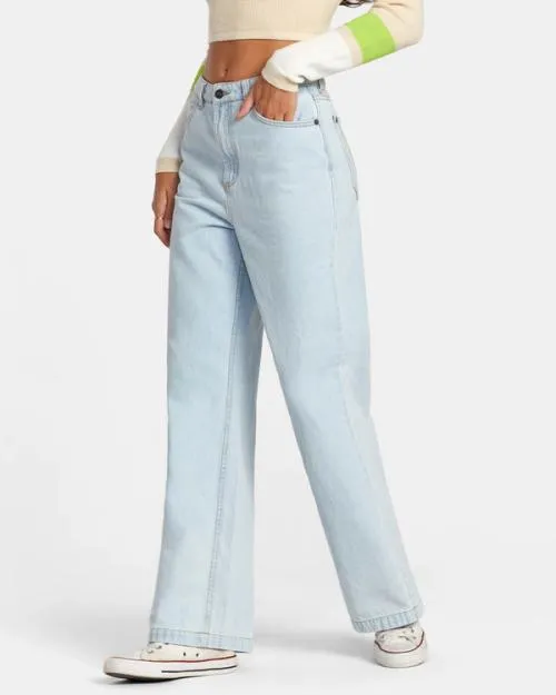 Rvca Coco Denim Jeans Bleach Wash Women Pants