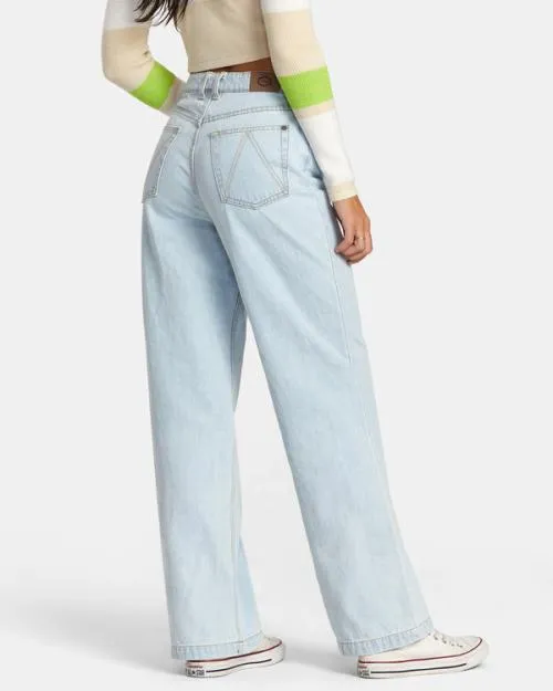 Rvca Coco Denim Jeans Bleach Wash Women Pants