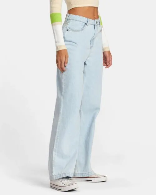 Rvca Coco Denim Jeans Bleach Wash Women Pants
