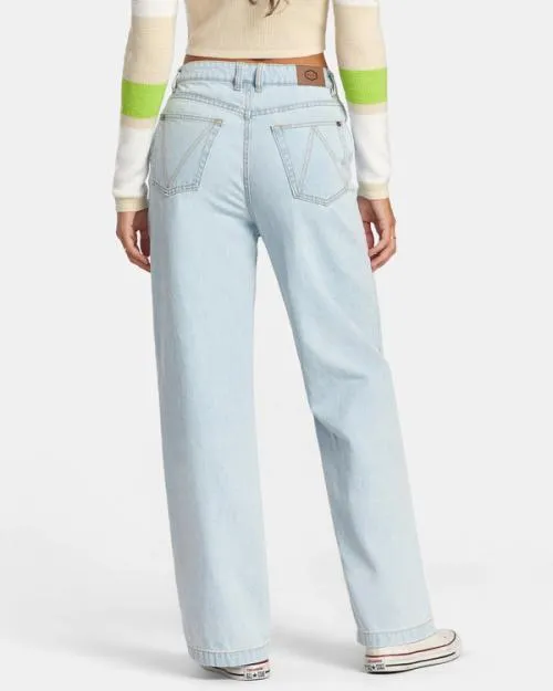Rvca Coco Denim Jeans Bleach Wash Women Pants