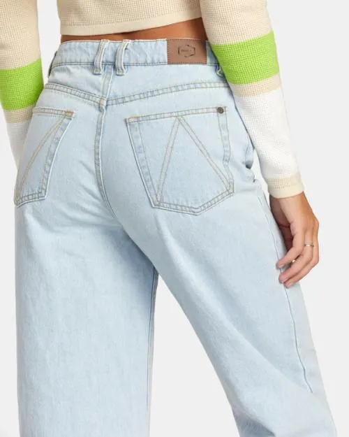 Rvca Coco Denim Jeans Bleach Wash Women Pants