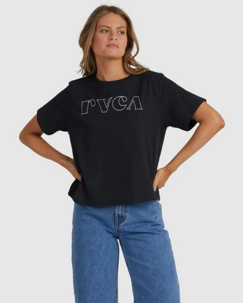 Rvca Curl Keyline Graphic Tee Black Women Tees and Tanks