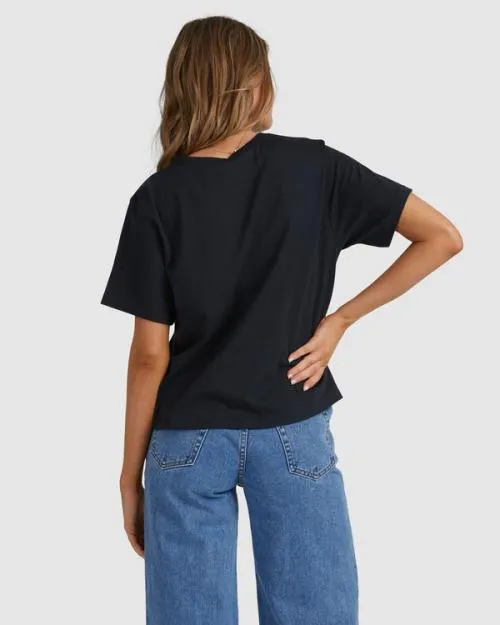 Rvca Curl Keyline Graphic Tee Black Women Tees and Tanks