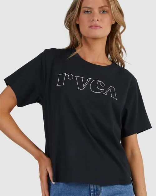 Rvca Curl Keyline Graphic Tee Black Women Tees and Tanks